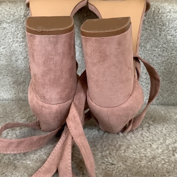 Lulus Airis Mauve Vegan Suede Lace-up Block Heel Sandals Size 10 - Picture 6 of 7